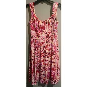 London Times Pink Abstract Floral Print Empire Waist Dress Size 8‎